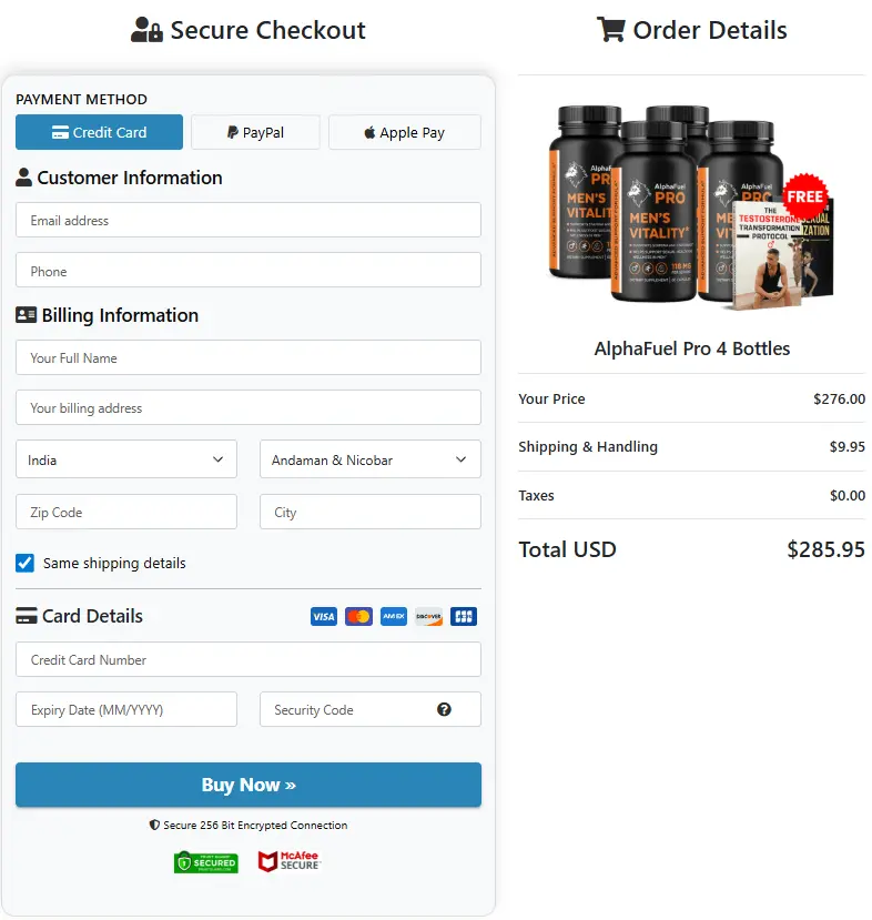 AlphaFuel Pro- Secure Page